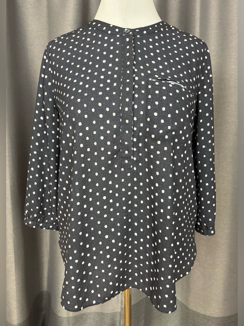 NYDJ Navy and White Polka Dot Tunic Blouse PL